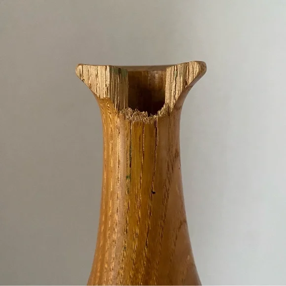 Mid Century Live Edge Wood Vase Hand Turned Wood Vase California Wooden Bottle - Picture 15 of 17